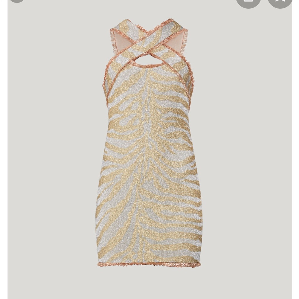 Herve Leger Metallic Anima Print Fringe Dress NWT - Picture 3 of 5